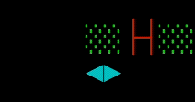 The player moves a blue diamond character to push a wall block, crushing a red H-shaped beast between two blocks